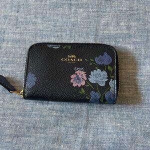 Coach Blue Floral Small Leather Wallet